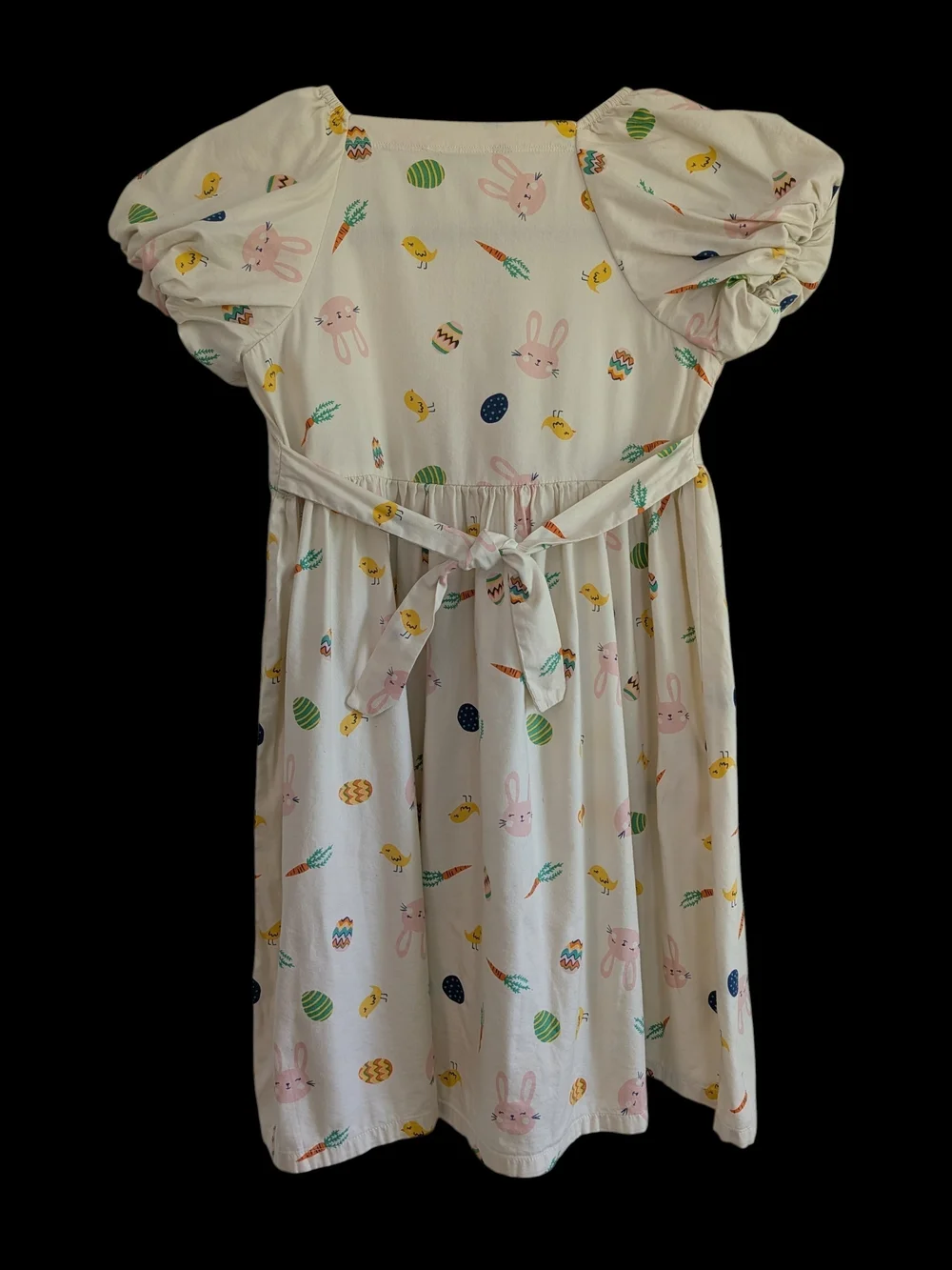 Harper Canyon Cream Kids Dress with Pink Bunnies and Multicolor Eggs